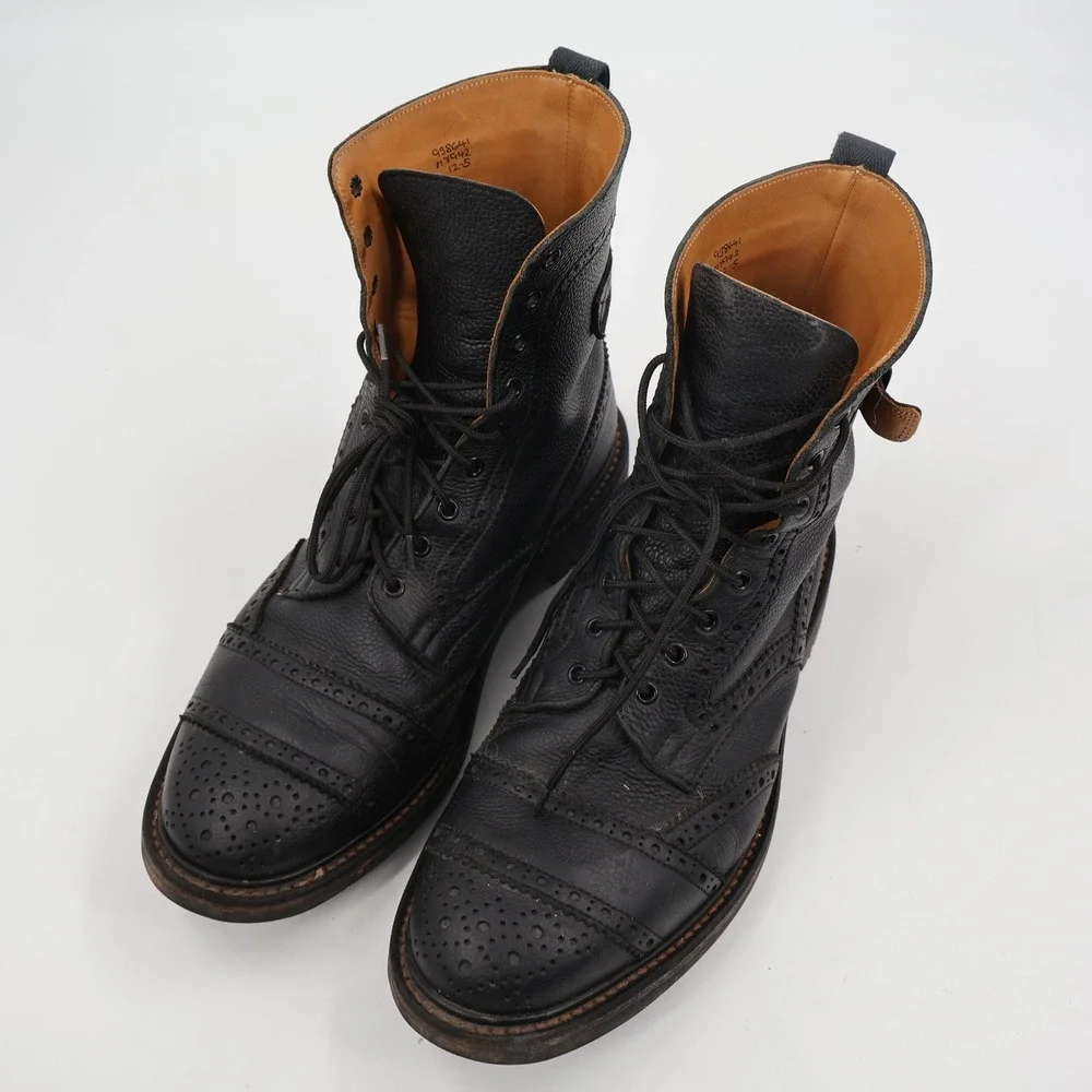 Tricker's Belstaff M7942 Brogue Boots Mens 12 Black Pebble Leather Wingtip UK 12